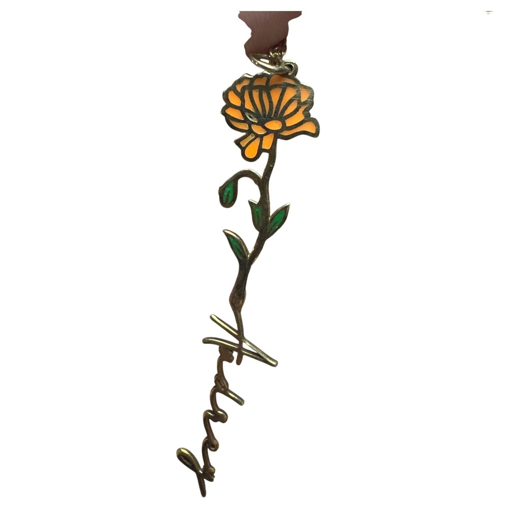 Gold 925 Sterling Silver Orange Enamel Flower Pendant Necklace 17in Audrey